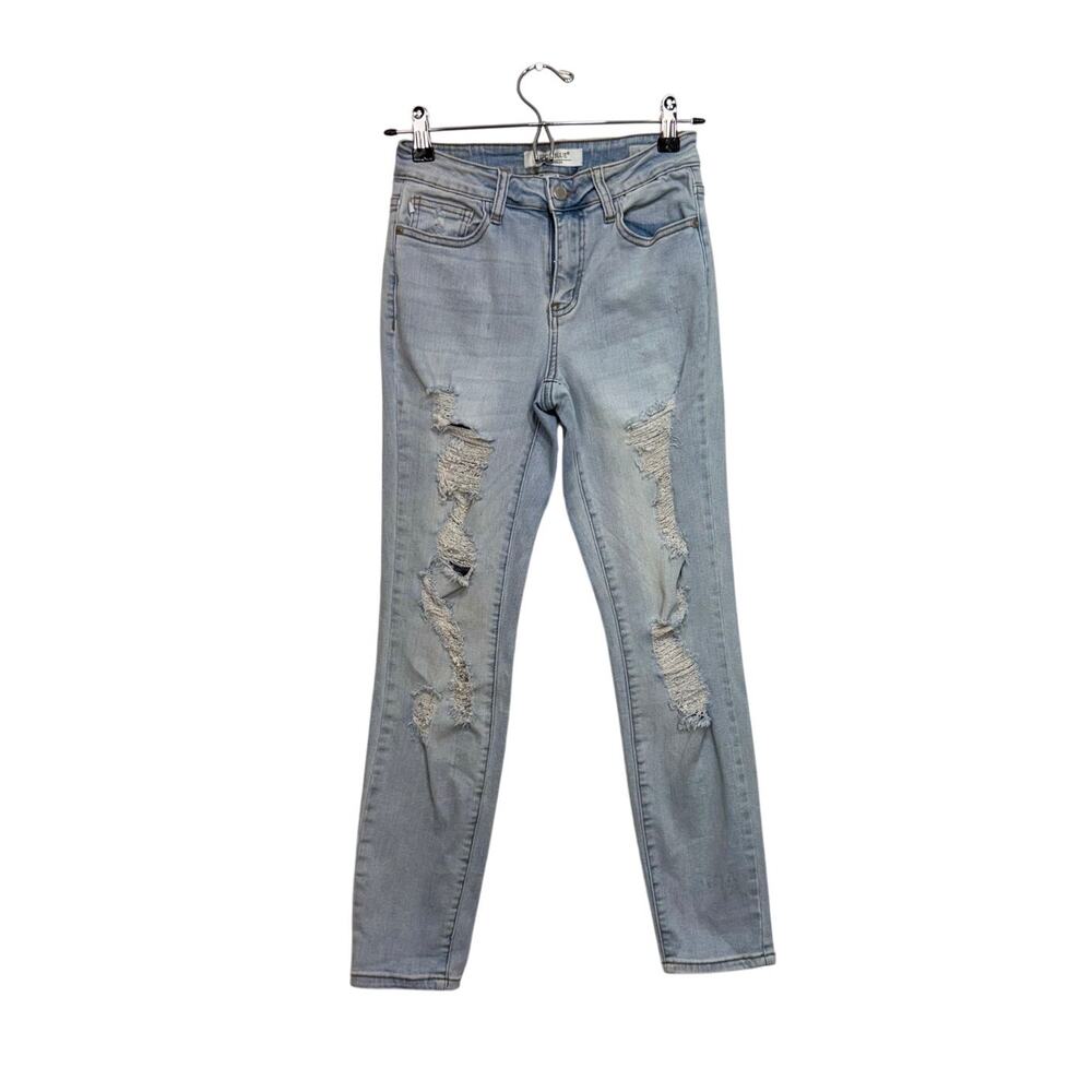 Judy Blue Boyfriend light wash distressed stretch denim jeans midrise Sz 1/25